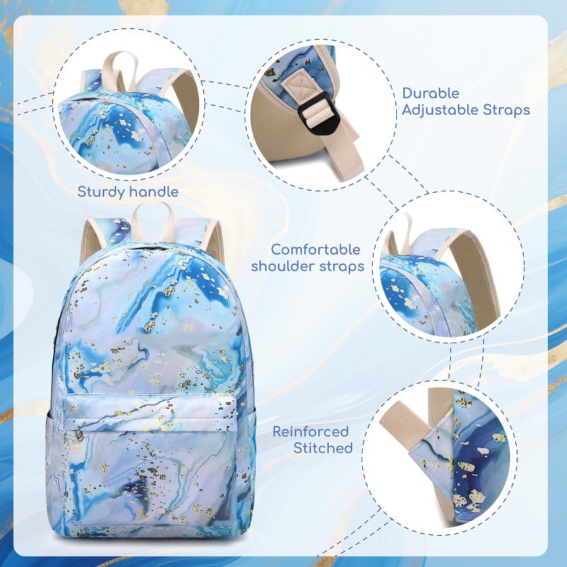Bluboon Teen Girls School Backpack Kids Bookbag Set with Lunch Box Pencil Case Travel Laptop Backpack Casual Daypacks (Blue-white) - Image 4